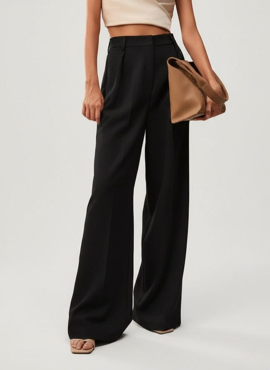Elegant women's high-waist wide-leg trousers, a comfortable and smart choice.