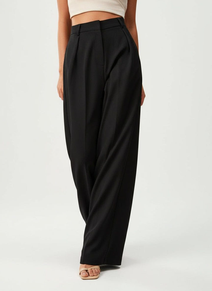 Fashionable women's tailored wide-leg pants, high-waisted for versatile styling.