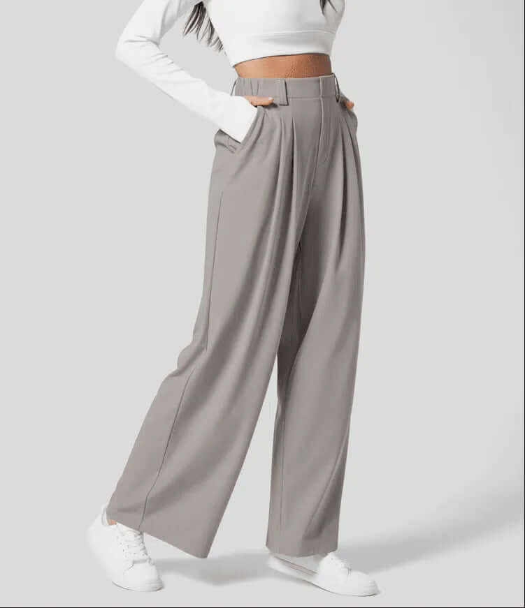 Stylish women's tailored wide-leg pants with a high waist, offering comfortable, fashionable and versatile wear.