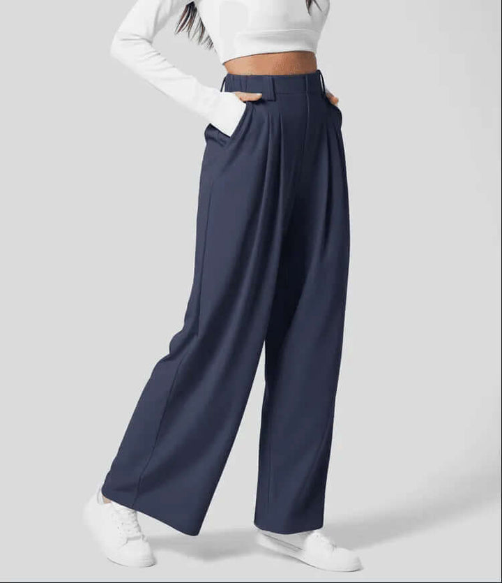 Elegant women's high-waist wide-leg trousers, perfect for formal office attire or refined casual fashion.