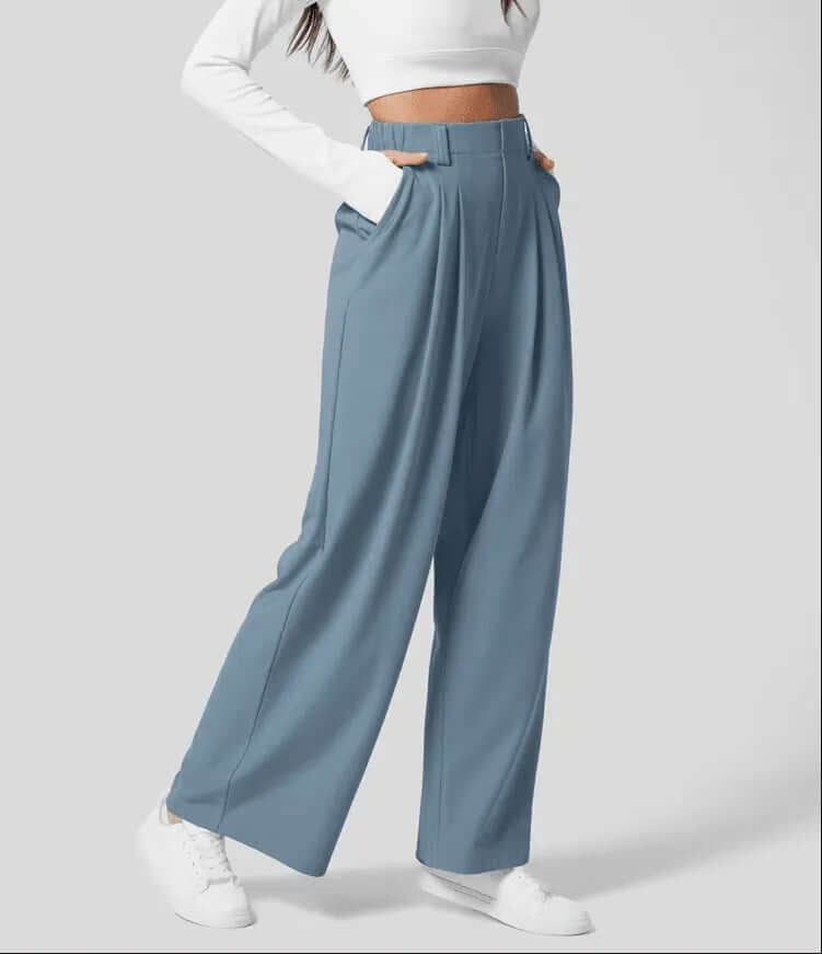 Comfortable and fashionable women's high-waist wide-leg trousers, a stylish choice for office or versatile daily wear.