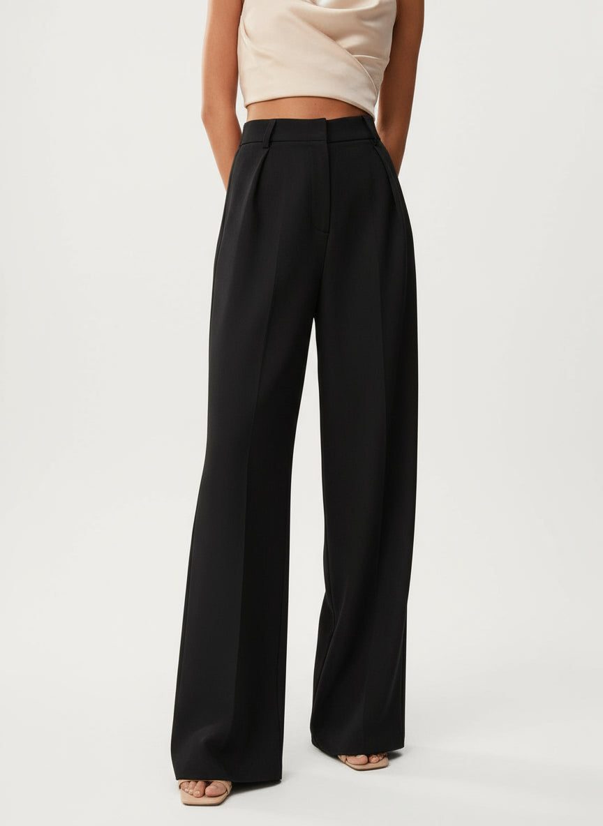 Elegant women's wide-leg tailored trousers, ideal for professional settings.