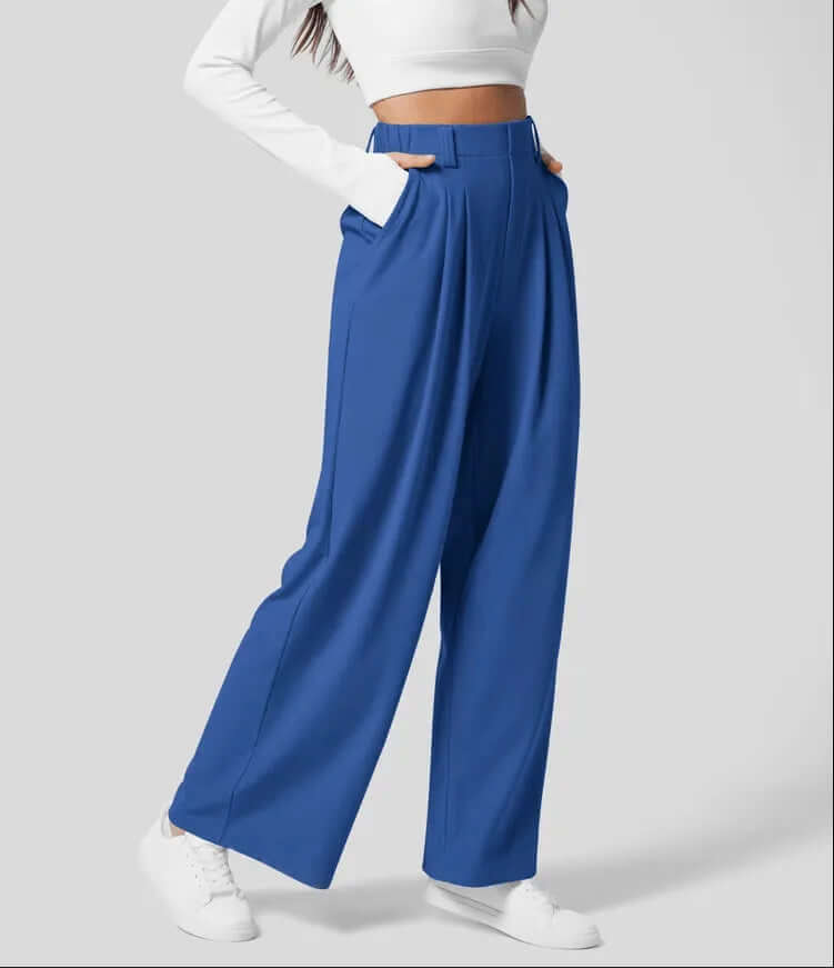 Sophisticated women's wide-leg trousers with a high-waist tailored fit, suitable for office or elegant evening wear.