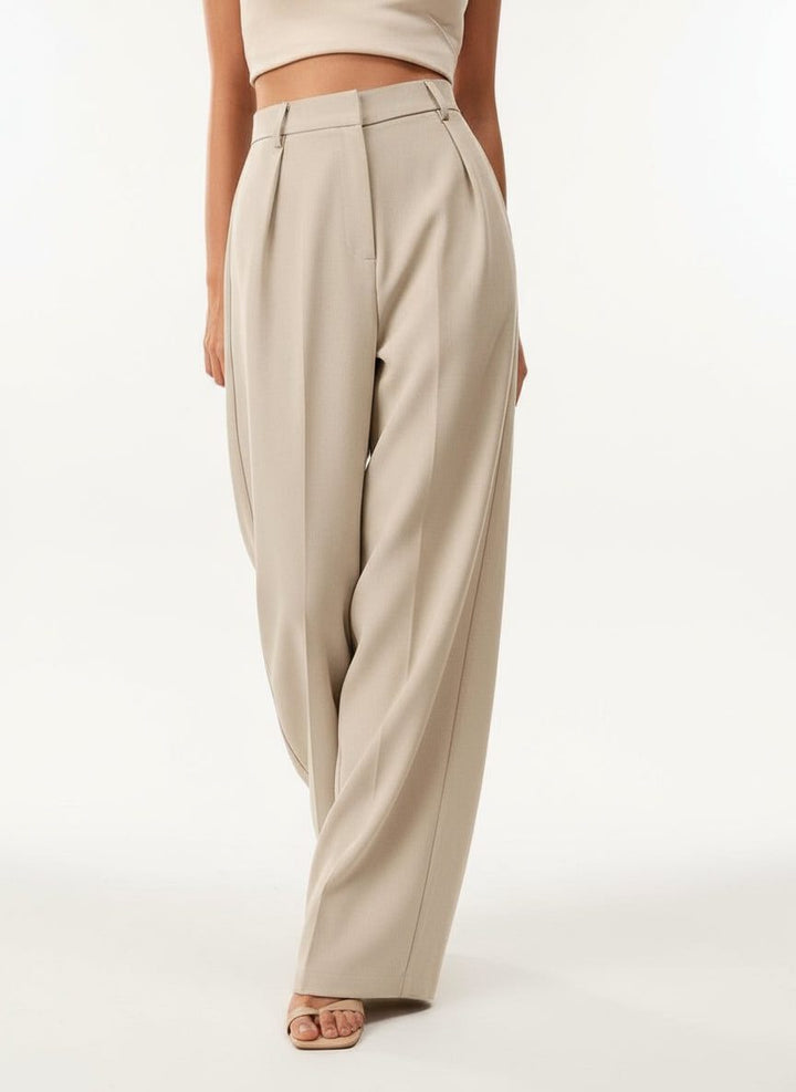 Stylish women's high-waist wide-leg trousers, great for formal or casual chic.