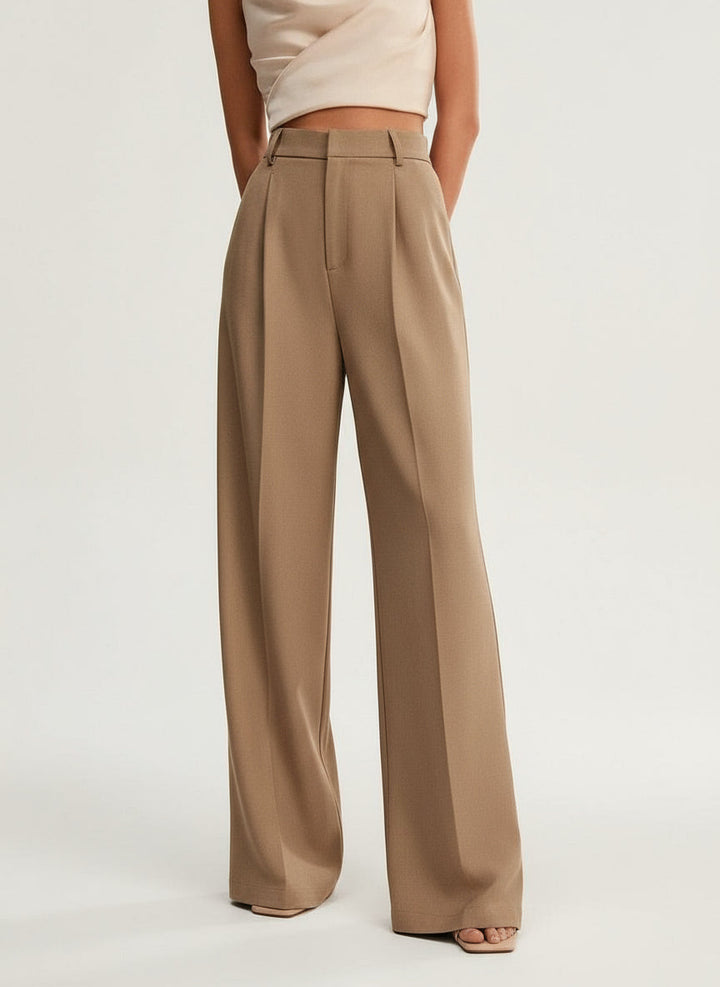 Women's high waist wide leg tailored trousers in black, smart casual style.