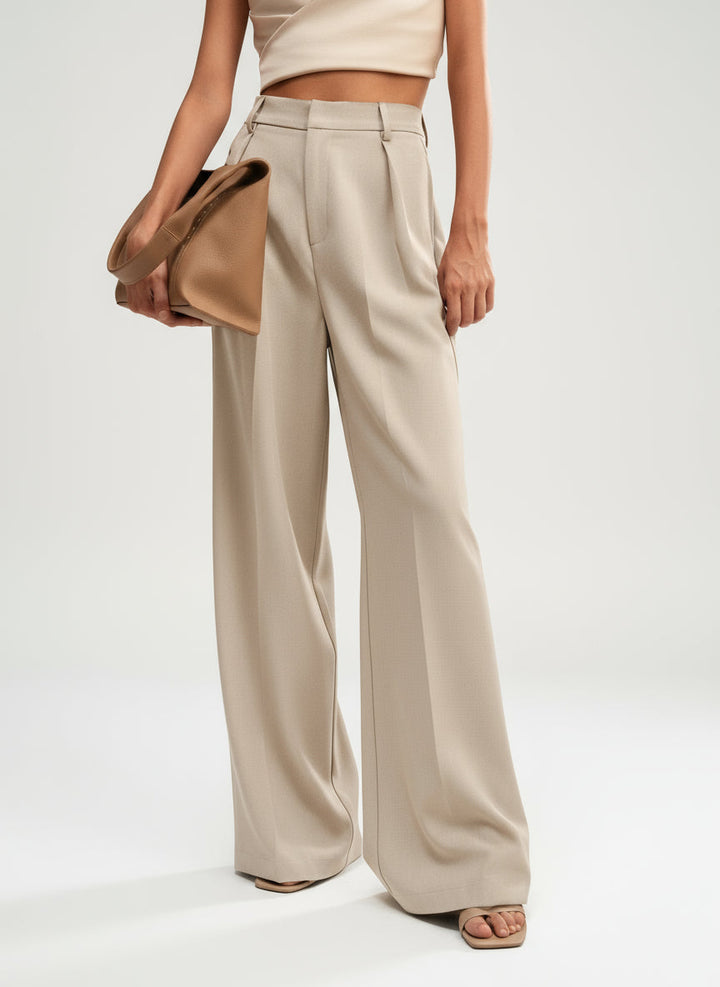 Women's dress pants, high waist and elegant wide leg design.