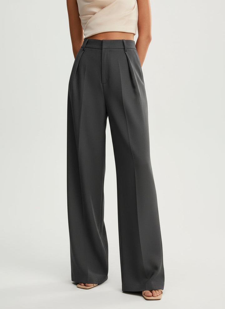 Chic black tailored trousers with a modern wide leg silhouette.