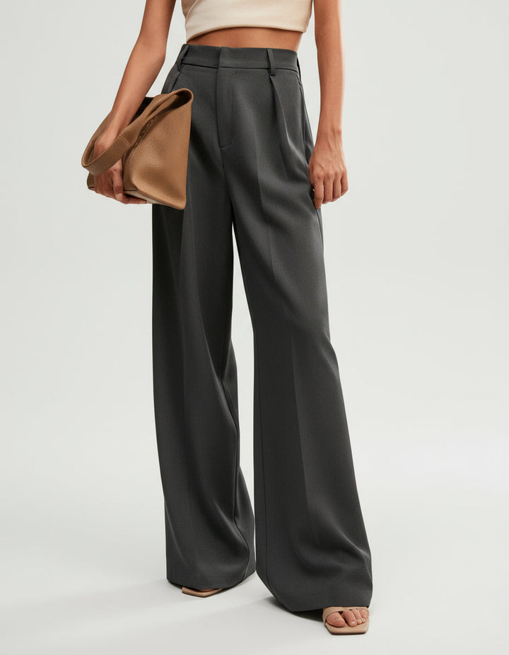 Smart casual women's pants, high waist and relaxed wide leg.