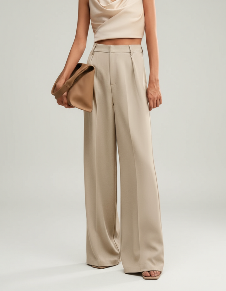 Versatile grey high waist pants, perfect for office and everyday style.
