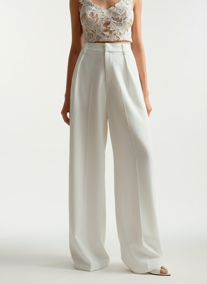 Classic black wide leg trousers for women, offering a chic silhouette.