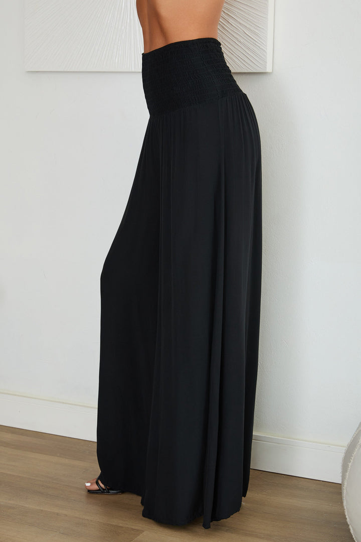 Flattering high-waist wide leg pants, comfortable pull-on design for women.