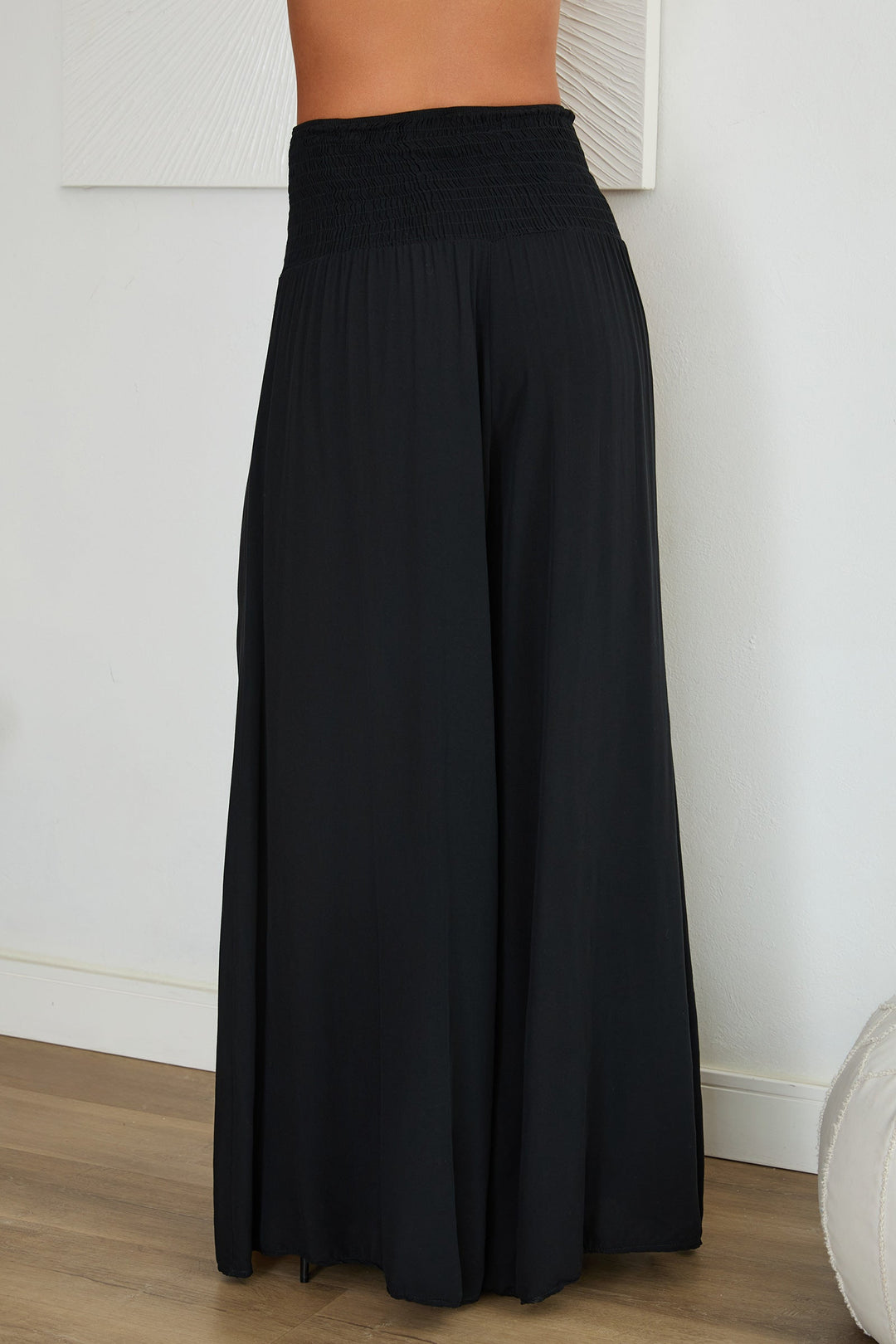 Soft viscose wide leg trousers, women's high-waist, perfect for elegant comfort.