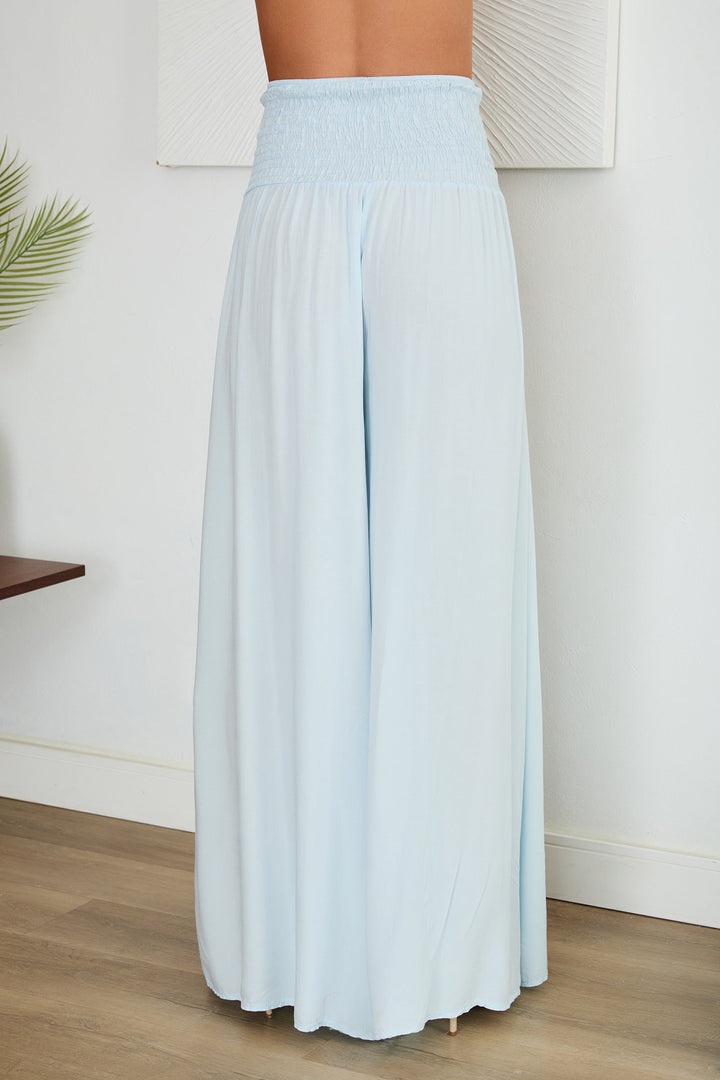 Italian fashion women's high-waist wide leg viscose trousers, effortless elegance.