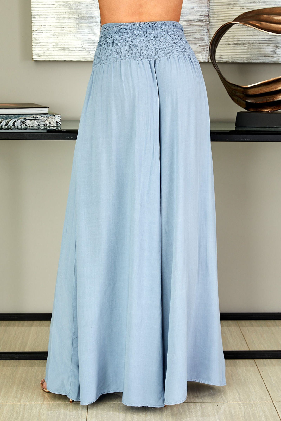 Comfortable women's pull-on wide leg trousers, high-waist, elasticated, and flattering.
