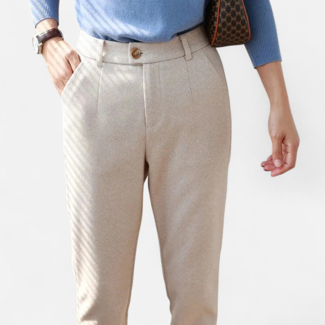 Women's high-waist wool blend pencil pants in classic black, perfect for office wear.