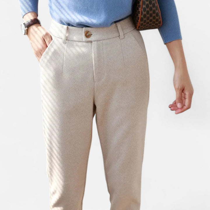 Women's high-waist wool blend pencil pants in classic black, perfect for office wear.