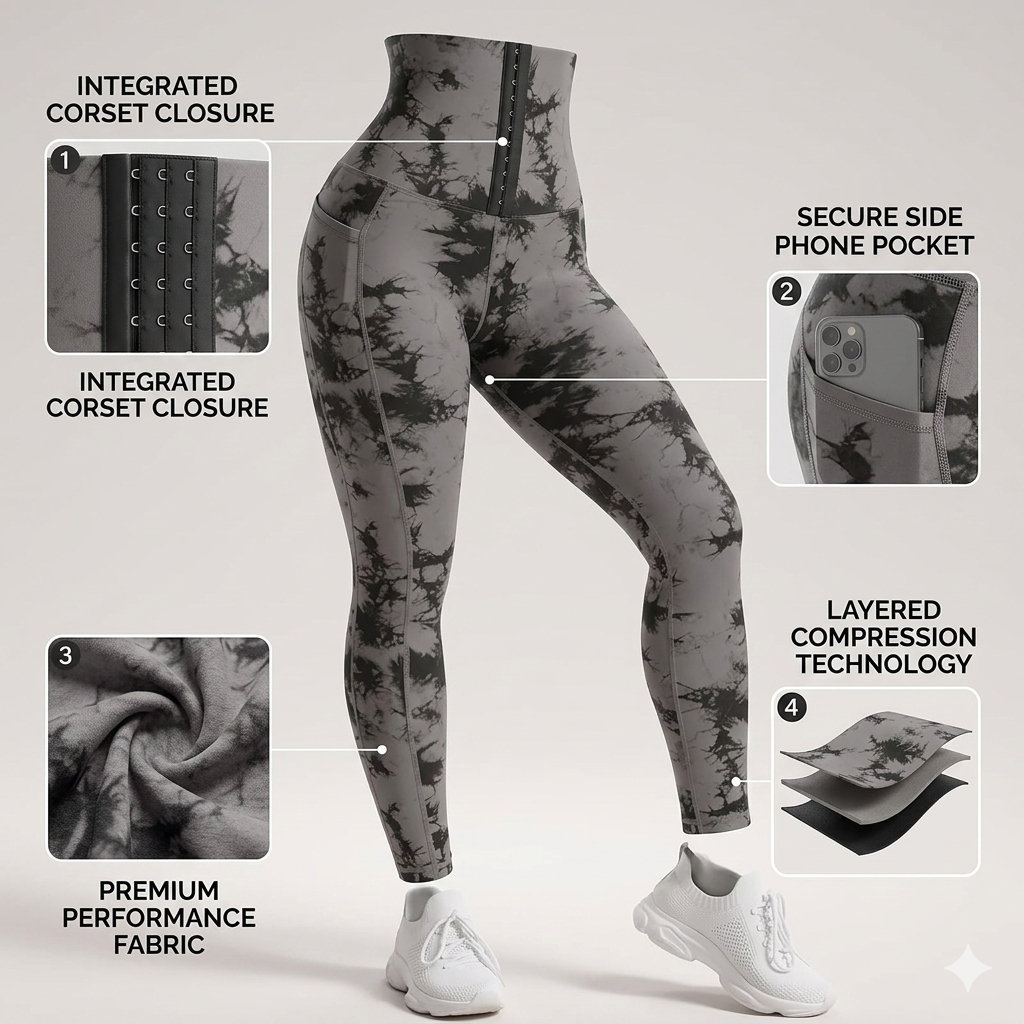 Comfortable black high-waisted shapewear leggings for women. Sculpting stretch pants, ideal for versatile casual & active wear.