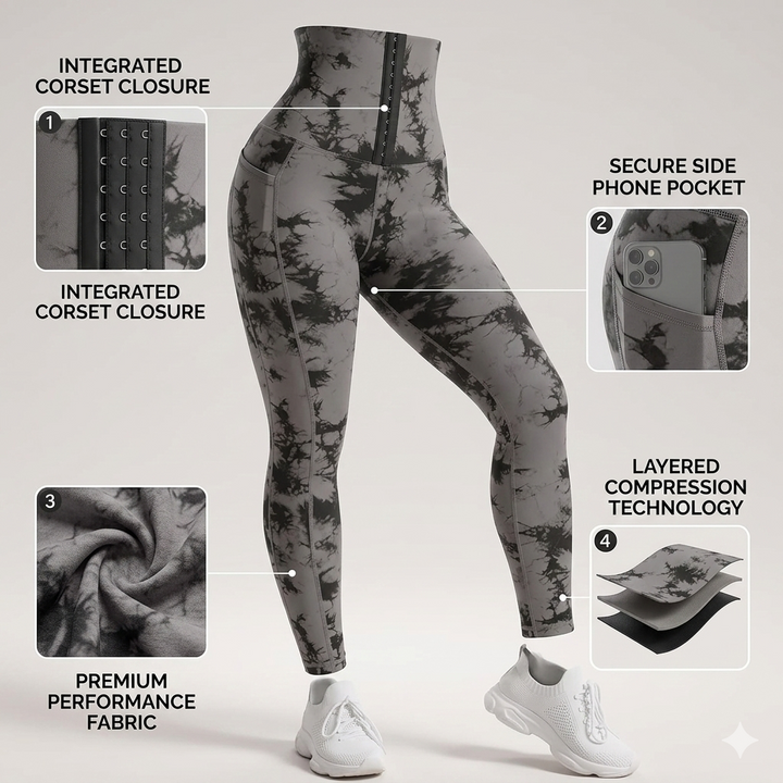 Comfortable black high-waisted shapewear leggings for women. Sculpting stretch pants, ideal for versatile casual & active wear.