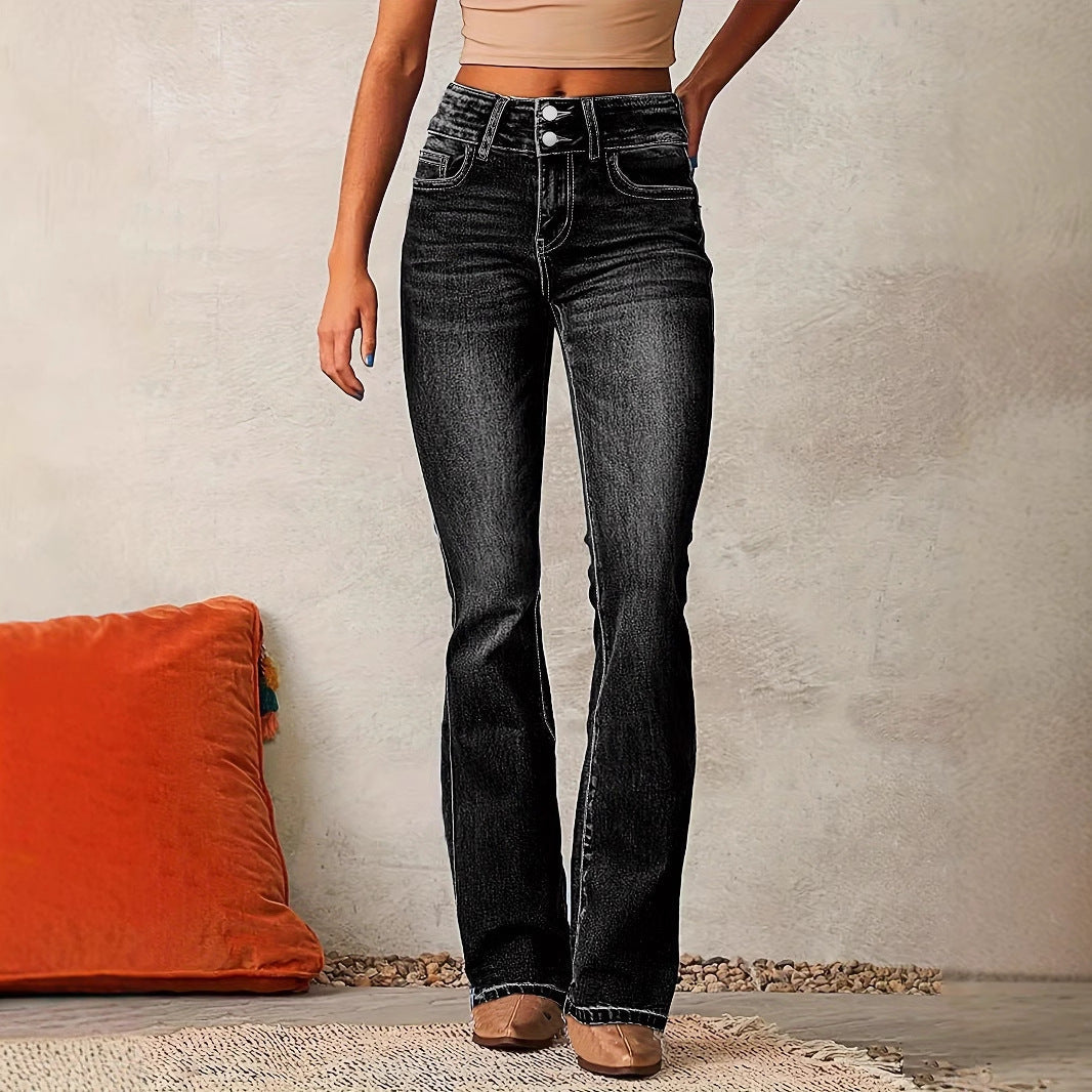 Model showcasing the flattering fit of women's chic bootcut jeans.