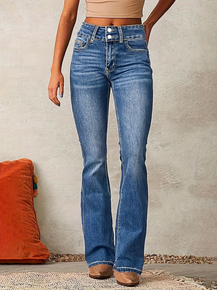Casual everyday look with comfortable women's bootcut jeans.
