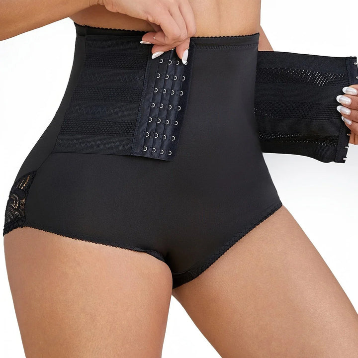 Women's high-waisted compression shapewear briefs with firm tummy control for a smooth silhouette.