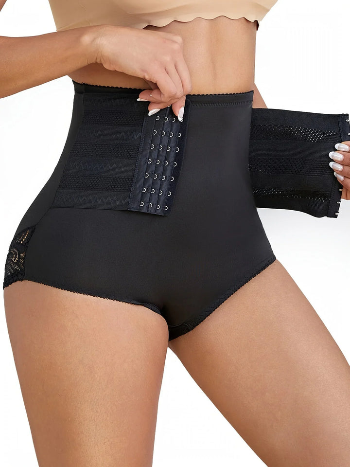 Comfortable women's high-waisted lace shapewear briefs, seamless for everyday firm control.