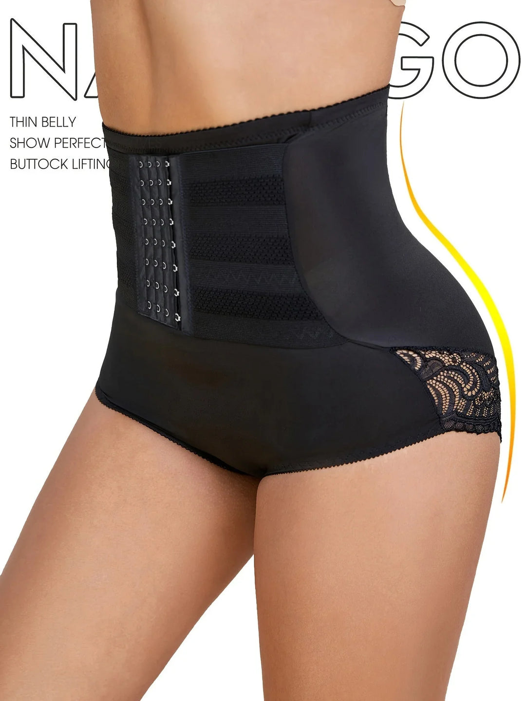 Women's high-waisted compression lace shapewear briefs for firm tummy control and a seamless look.