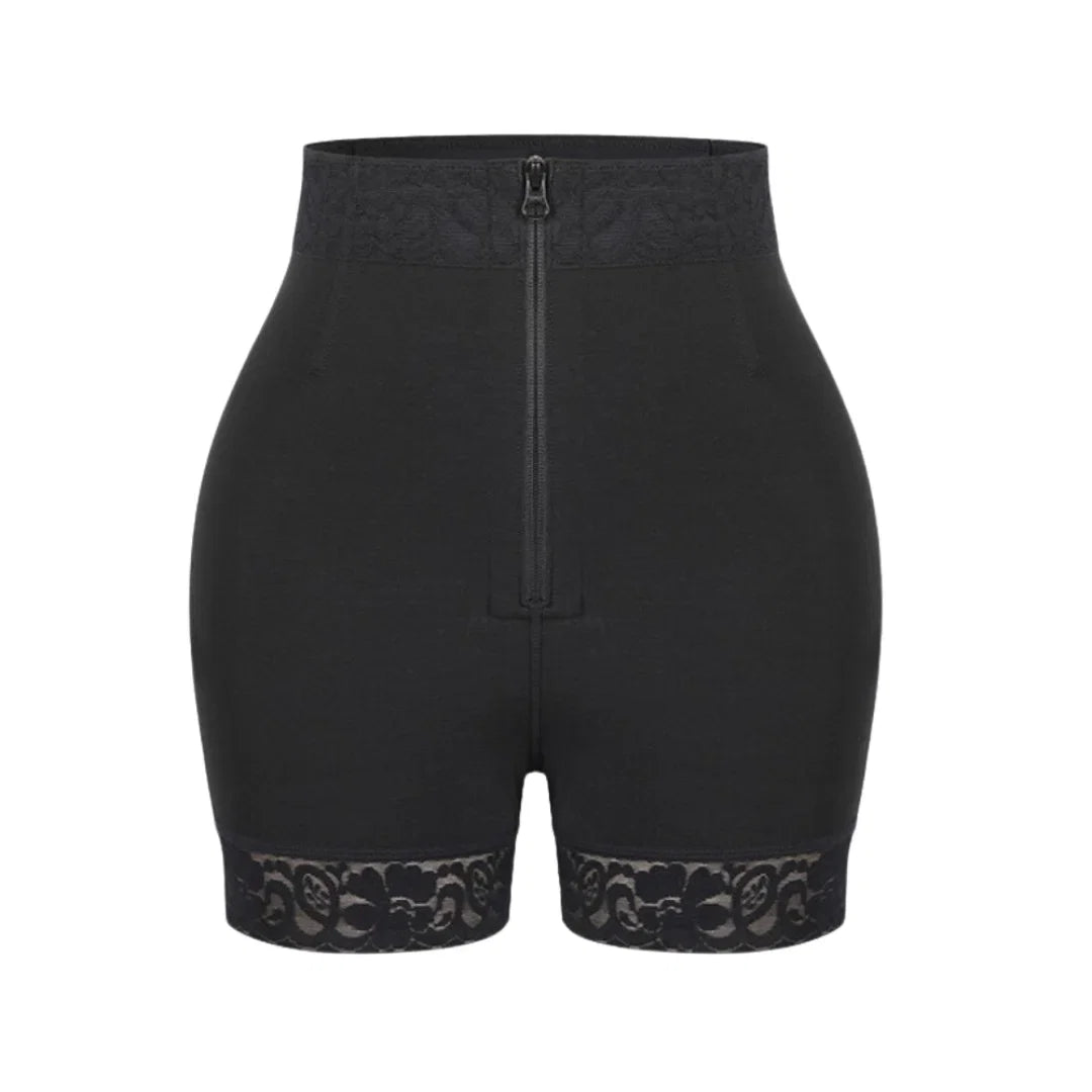Women's high-waisted lace-trim shapewear shorts for tummy control and a smooth, sculpted look.