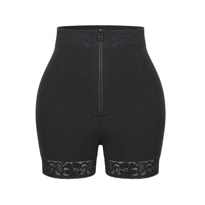 Women's high-waisted lace-trim shapewear shorts for tummy control and a smooth, sculpted look.