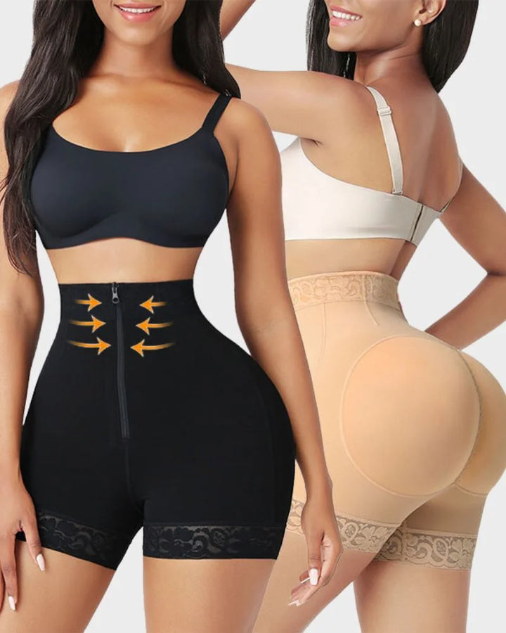 Comfortable women's high-waisted shapewear shorts with lace, perfect for daily wear and tummy smoothing.