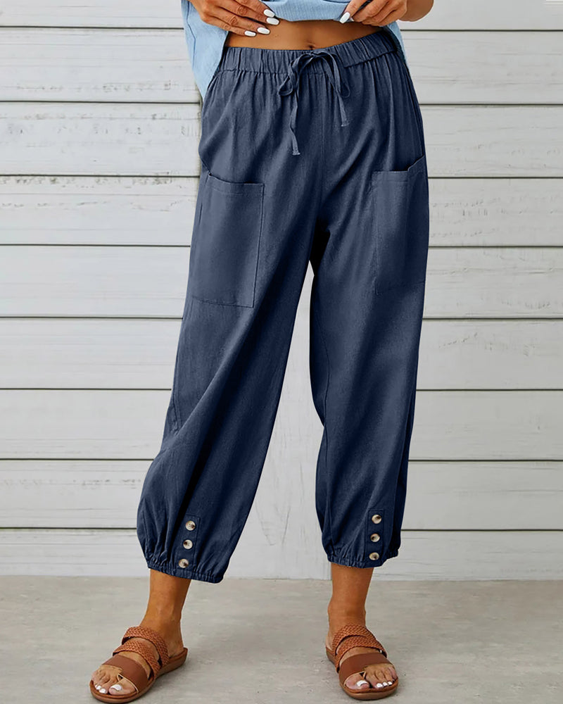 Women's high waisted loose fit casual pants in beige