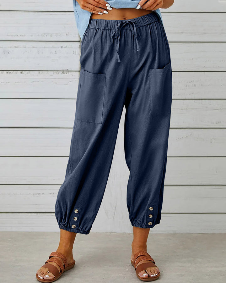 Women's high waisted loose fit casual pants in beige