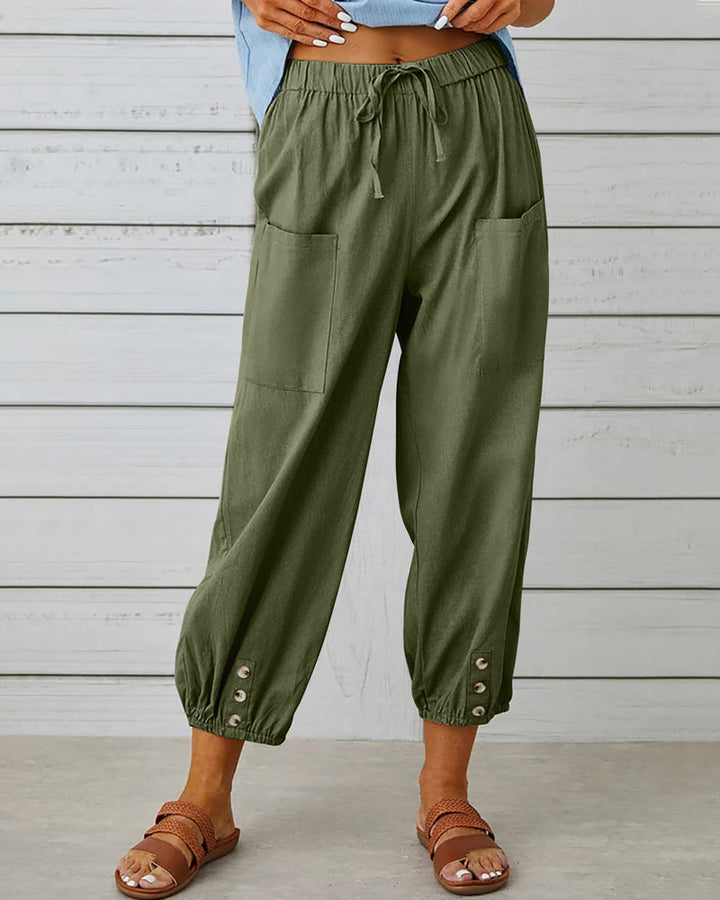 Back view of women's loose fit casual trousers, ideal for everyday wear