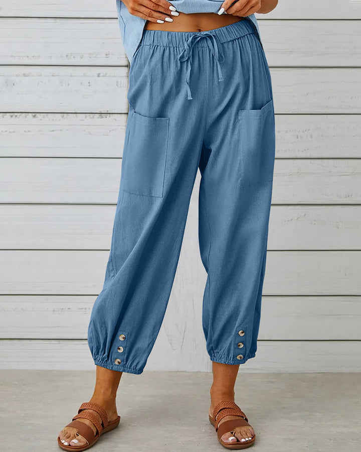 Women's high waisted pants with a loose fit, perfect for casual outings