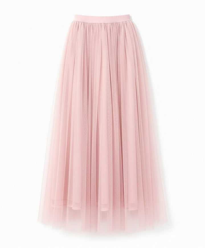 Flowing women's high-waisted tulle midi skirt, comfortable and elegant for any occasion.