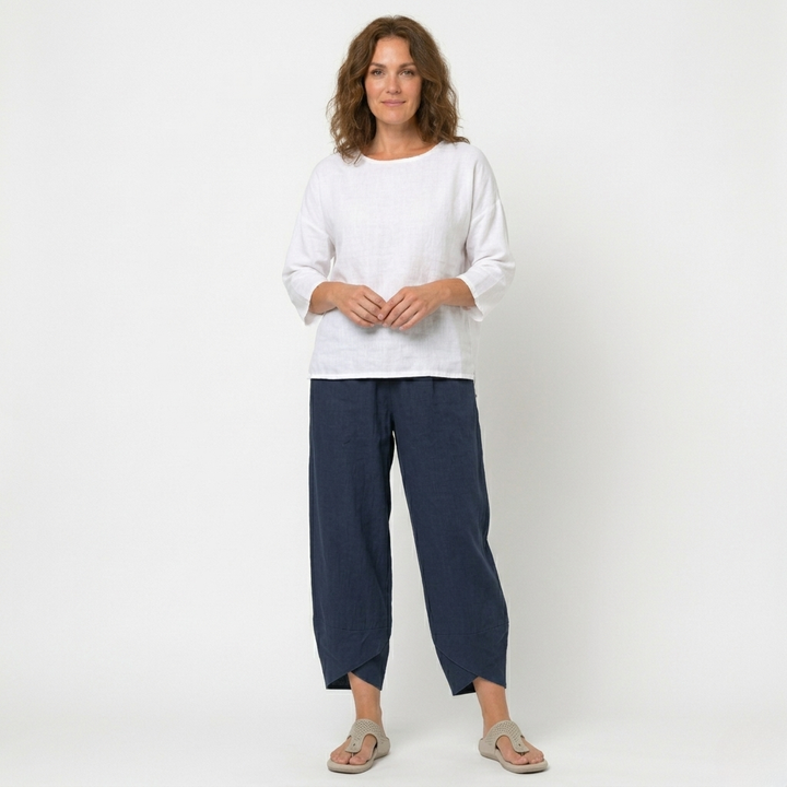 Women's high-waisted tulip hem trousers, ideal for summer comfort & elegant casual wear.