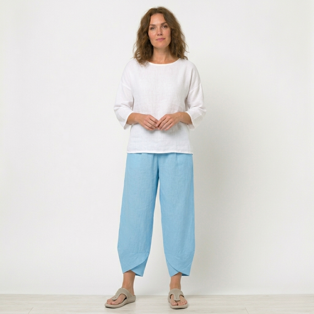Chic women's tulip hem trousers, high-waisted and versatile for holiday or elegant casual wear.