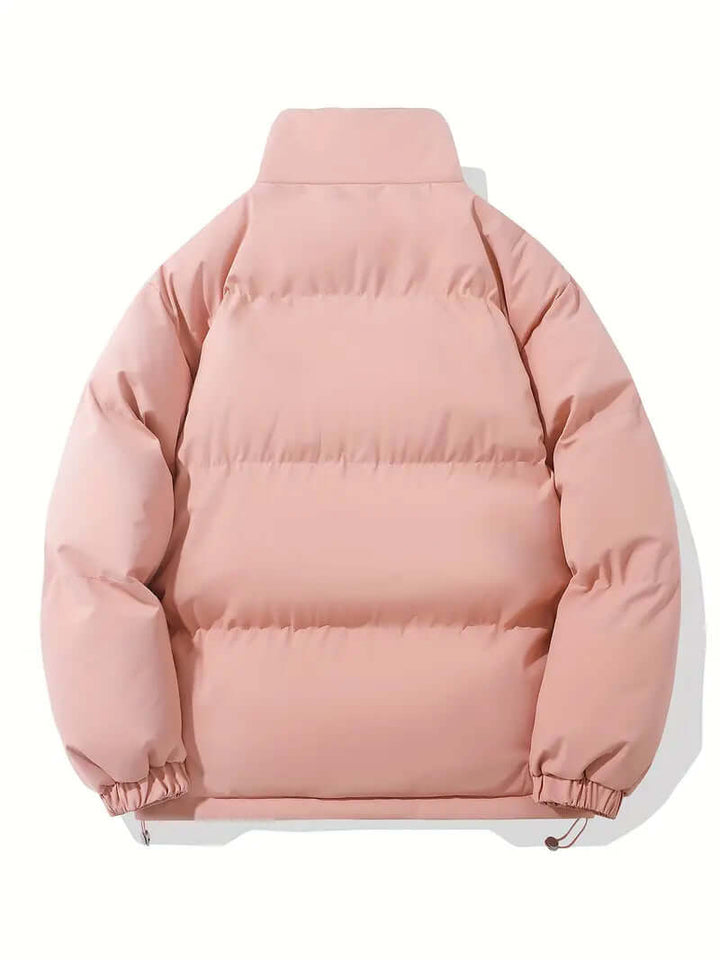 Warm women's puffer jacket with hood, ideal for cold weather & winter activities.