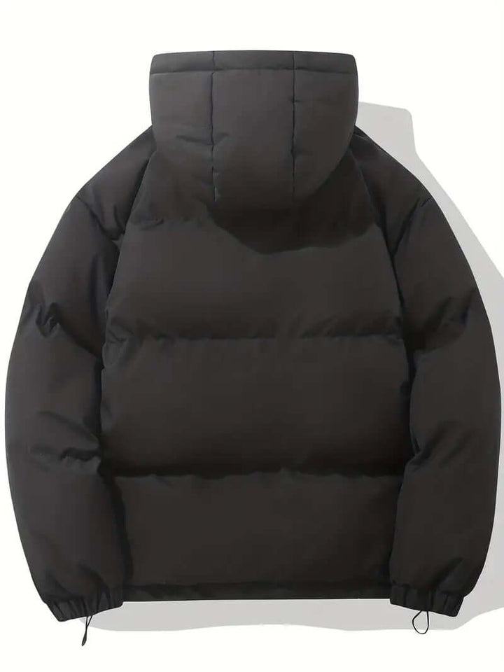 Cozy women's hooded puffer jacket, comfortable & warm winter outerwear.