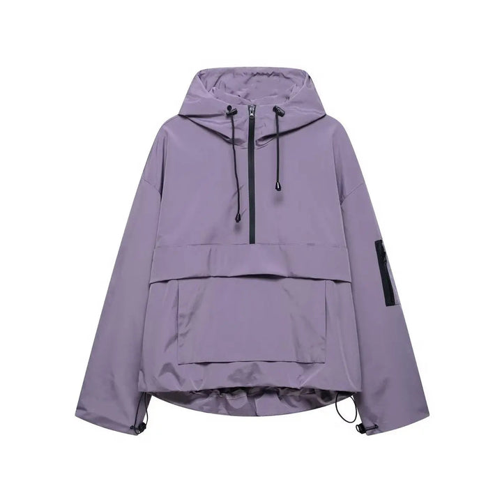 Stylish women's oversized windproof quilted anorak with hood. Ideal casual outerwear for weather-resistant fall fashion.
