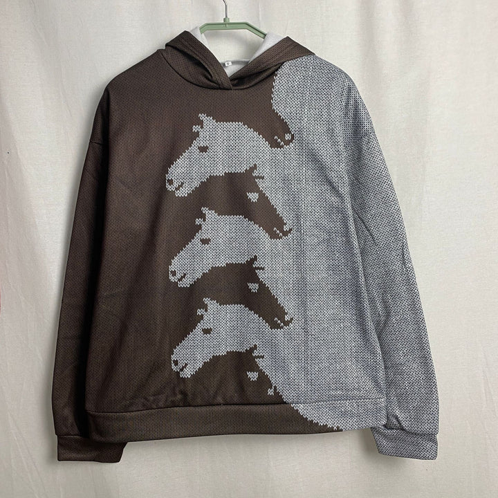 Versatile women's leisurewear hoodie with a beautiful horse pattern, offering comfort and unique aesthetic.