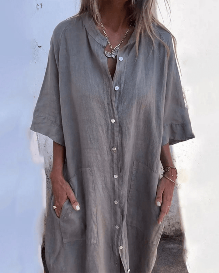 Women's Ibiza style bohemian shirt dress; lightweight, relaxed fit for summer casual wear.