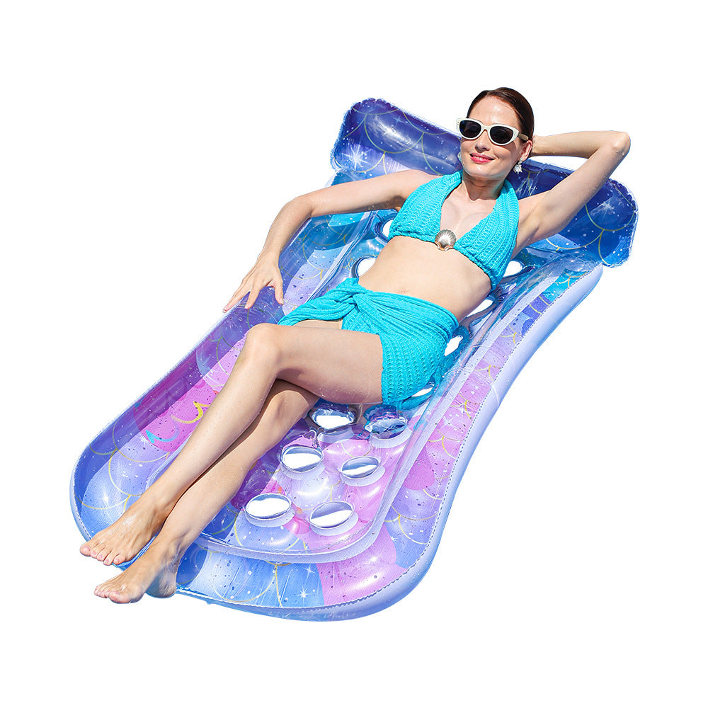 Relax on this women's inflatable pool lounge float with integrated drink holders; perfect for summer pool days.