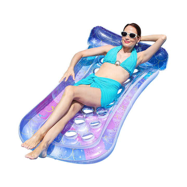 Relax on this women's inflatable pool lounge float with integrated drink holders; perfect for summer pool days.