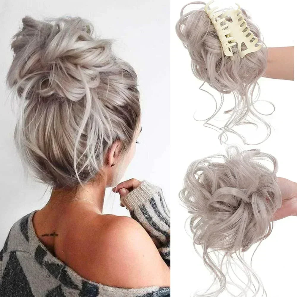 Natural curl-enhancing clip-in hair bun, women's synthetic hairpiece for instant volume.