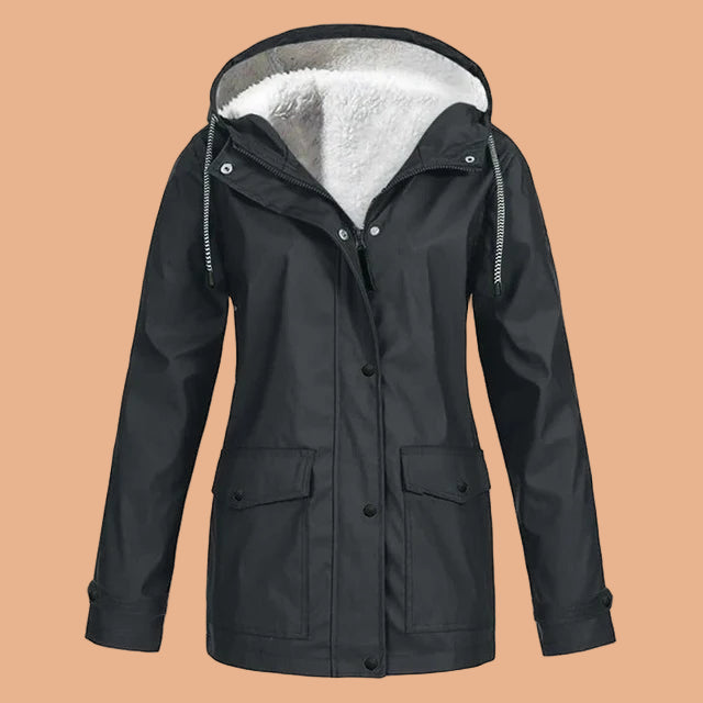 Women's insulated winter parka jacket with detachable hood for stylish warmth.