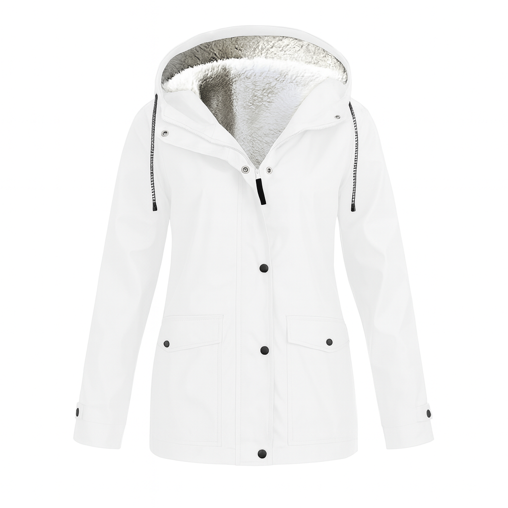 Cozy hooded winter coat for women, perfect for casual cold-weather outings.