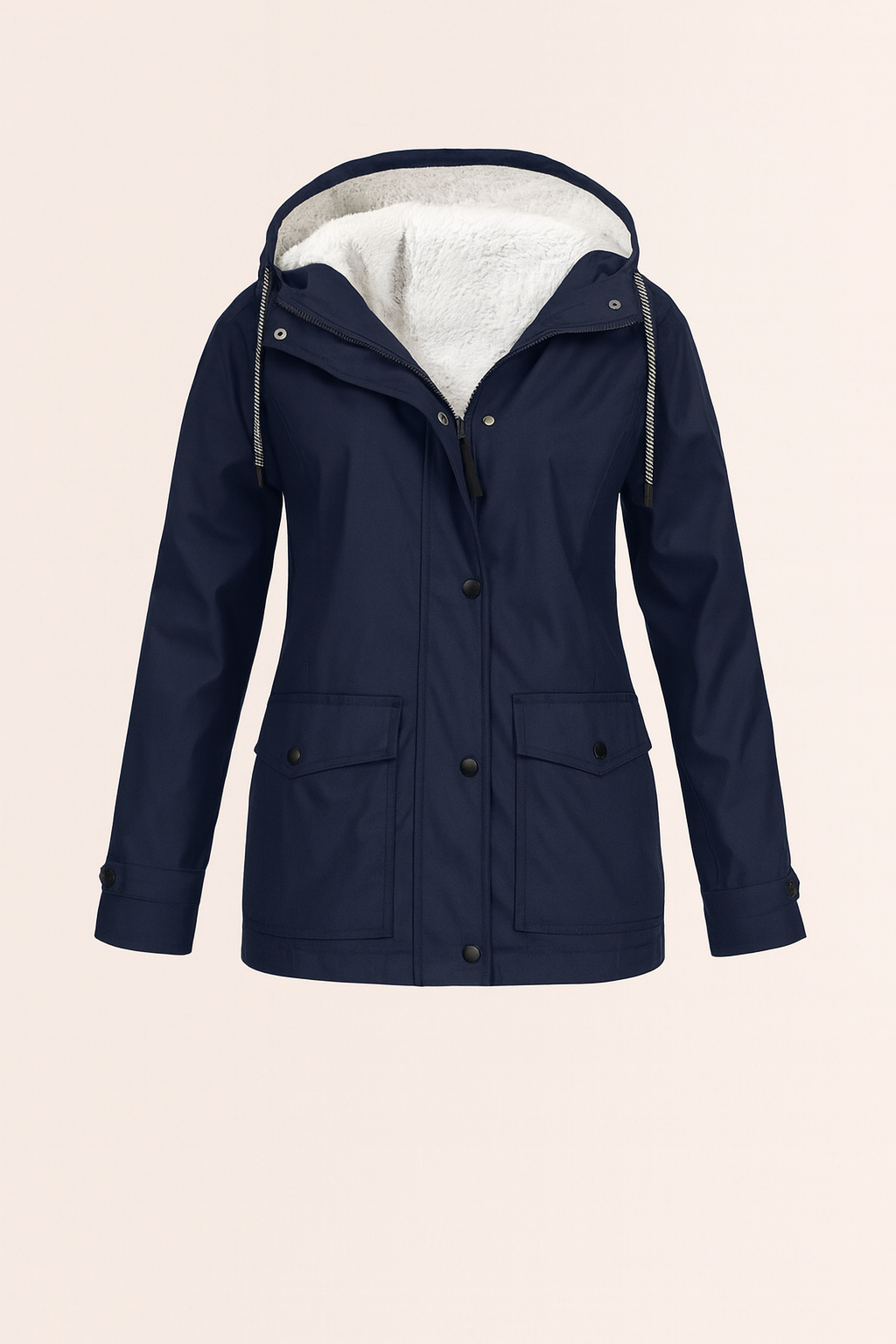 Warm and durable women's winter jacket, featuring a protective hood.