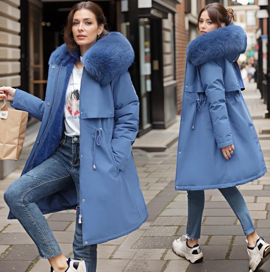 Women's insulated winter parka with plush hood, waterproof for ultimate cold weather protection & style.
