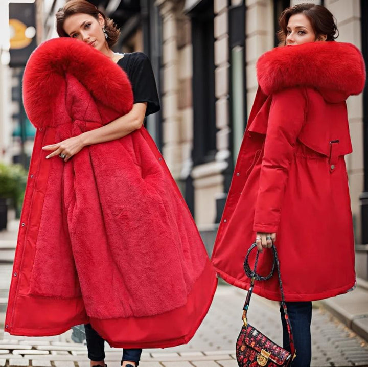 Fashionable women's insulated winter parka, warm & waterproof. Ideal stylish outerwear for cold weather protection.